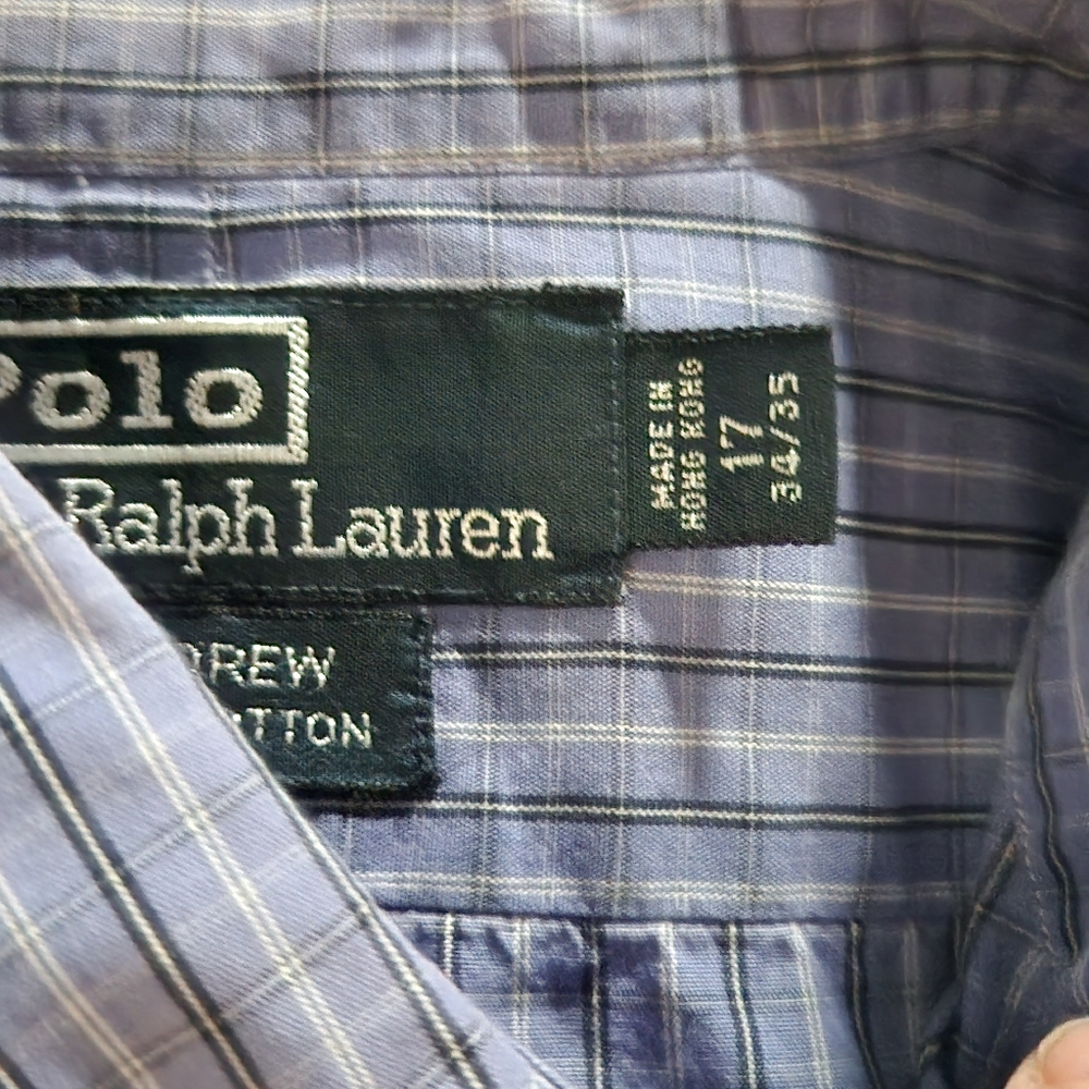 Polo Ralph Lauren Andrew Mens Long Sleeve Blue Plaid Dress Shirt 17 - Picture 4 of 8